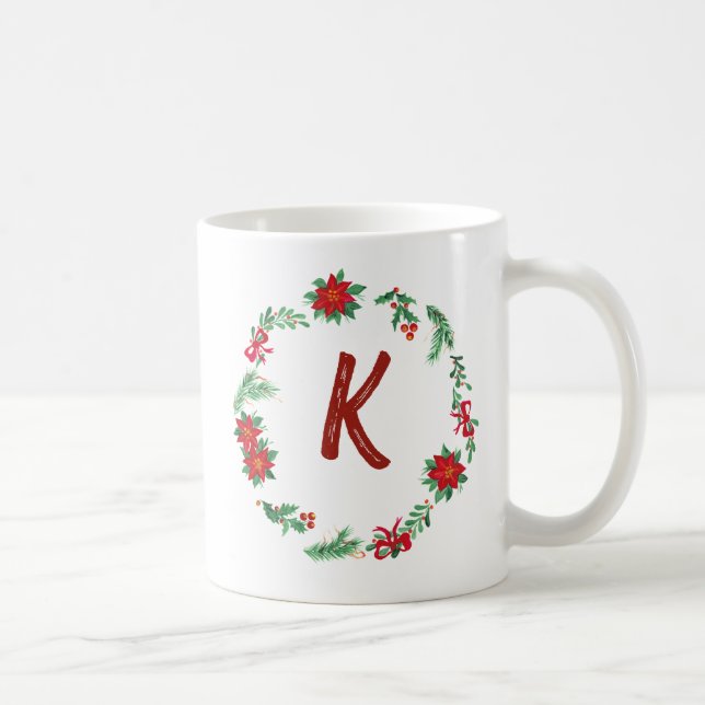 Mug Élégant monogramme de couronne florale Noël initia (Droite)