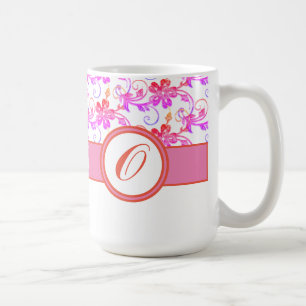 Mug Élégant Monogramme et motif floral rose