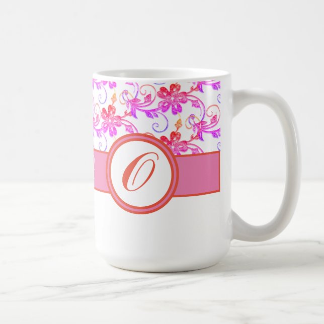 Mug Élégant Monogramme et motif floral rose (Droite)