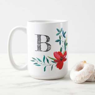 Mug Élégant monogramme floral aquarelle