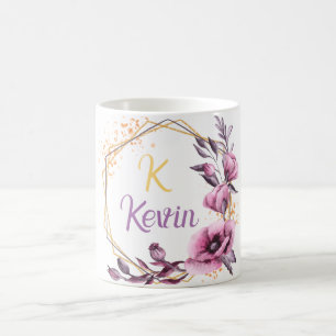 Mug Élégant Monogramme floral Nom personnalisé Cof à d
