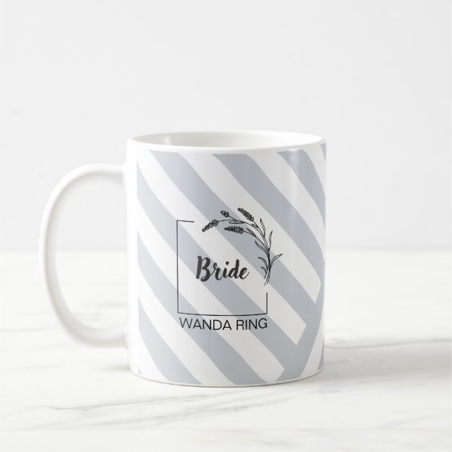 Mug Élégant Monogramme Gris Gris Bouton (Gauche)