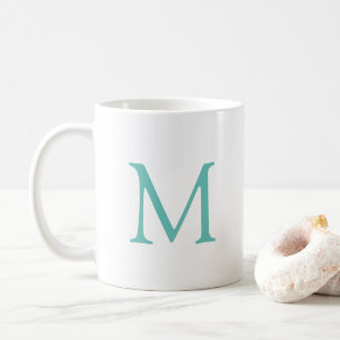 Mug Élégant Monogramme initial Turquoise blanc moderne