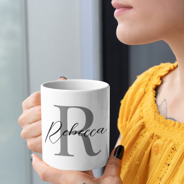Mug Élégant Monogramme minimaliste noir et gris (Créateur téléchargé)