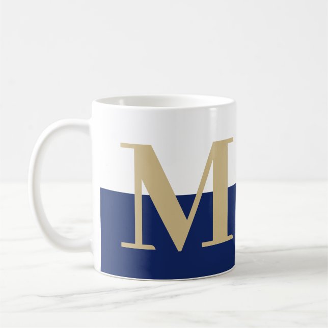 Mug Élégant Monogramme moderne cadeau or Marine Coffee (Gauche)