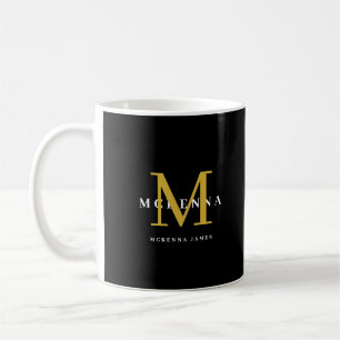 Mug Élégant Monogramme Noir Or Sophistiqué Classy
