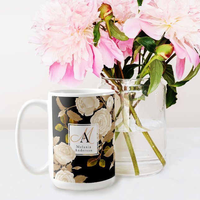 Mug Élégant Monogramme noir Rose or (Chic Elegant Design Mug For Some One Special. )
