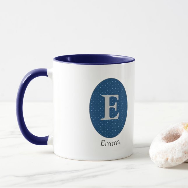 Mug Élégant Monogramme Personnalisé Bleu (Avec donut)