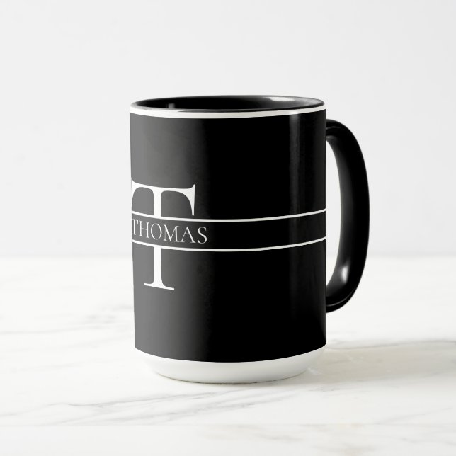 Mug Élégant Monogramme Personnalisé Nom Personnalisé (Devant droit)