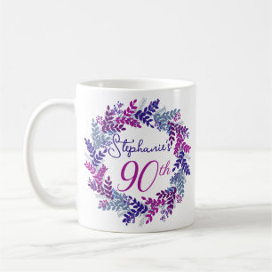 Mug Élégant Monogramme rose et pourpre 90e anniversair