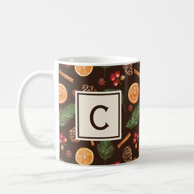 Mug Élégant Monogramme Rustique Automne Hiver Botaniqu (Gauche)