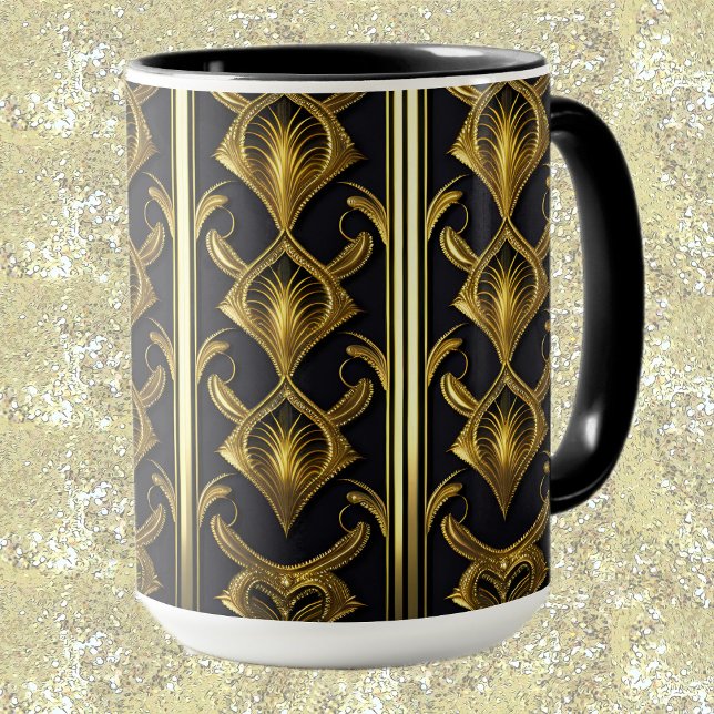 Mug Elégant motif art déco en noir et or (Créateur téléchargé)
