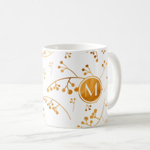 Mug Élégant motif de baies d'or monogramme