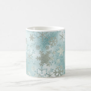 Mug Élégant Motif de flocon de Noël en argent bleu