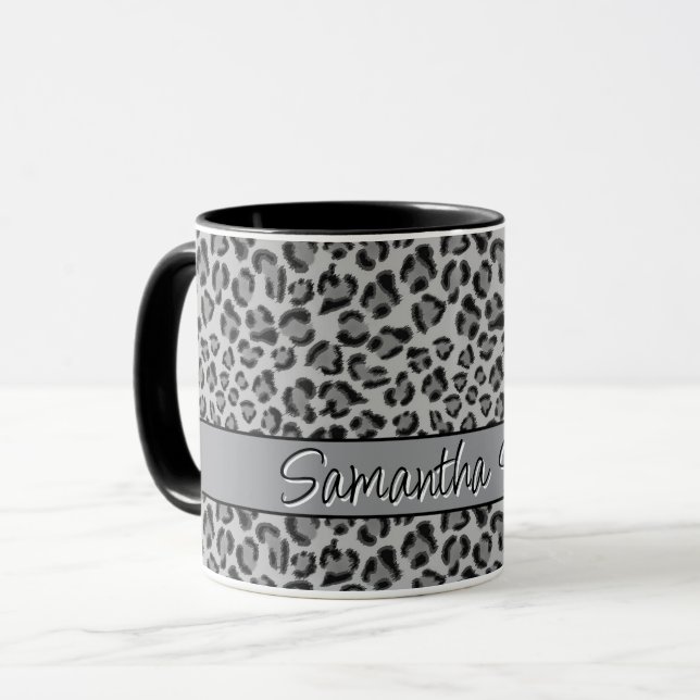 Mug Elégant motif de guépard Léopard gris noir (Devant gauche)