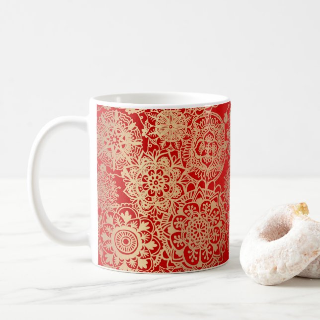 Mug Élégant Motif de Mandala rouge (Avec donut)