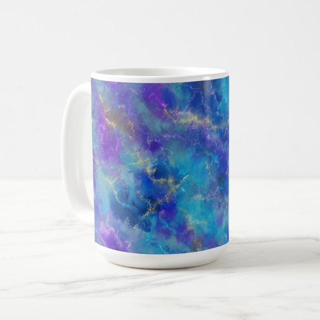 Mug Elégant Motif en marbre bleu, violet et or (Devant gauche)