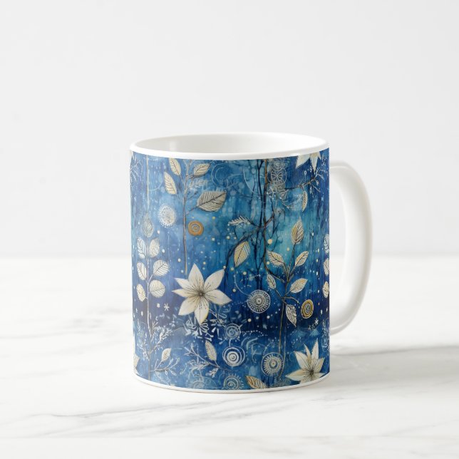 Mug Élégant Motif floral bleu et blanc (Devant droit)