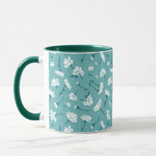 Mug Élégant motif floral - Botanique Turquoise et blan