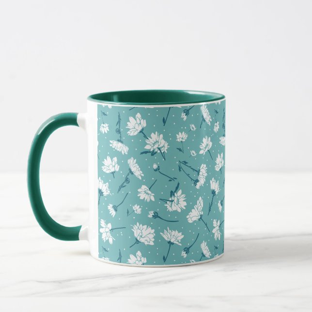 Mug Élégant motif floral - Botanique Turquoise et blan (Gauche)