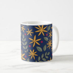 Mug Elégant motif floral jaune sur bleu