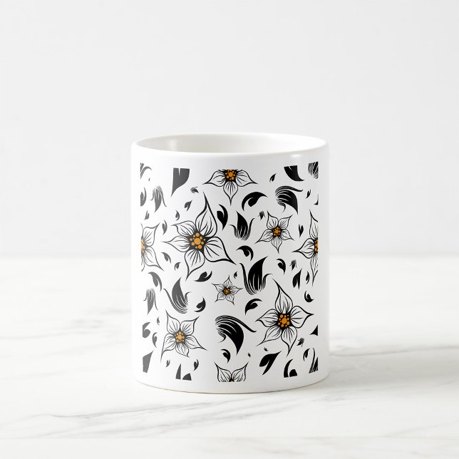 Mug Élégant motif floral noir et blanc (Créateur téléchargé)
