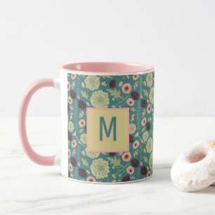 Mug Élégant Motif Floral Rose Vert Avec Initiale