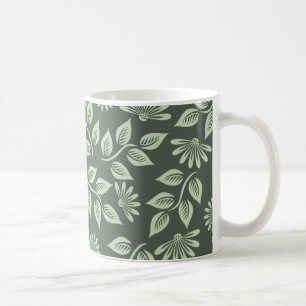 Mug Élégant motif floral vintage vert sauge