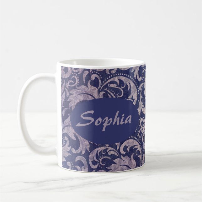 Mug Élégant motif Vintage pourpre damassé (Gauche)