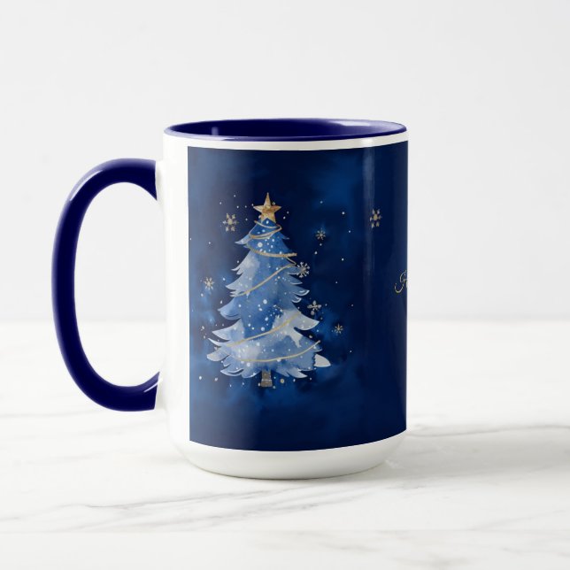 Mug Elegant Navy and Gold Christmas Tree Personalized  (Gauche)