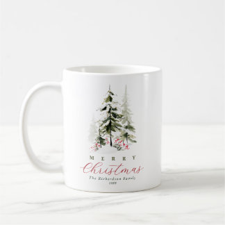 Mug Élégant Noël arbres pin aquarelle