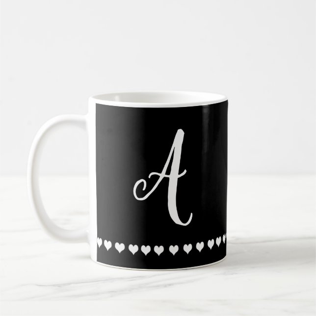 Mug Élégant noir et blanc Monogramme initial (Gauche)