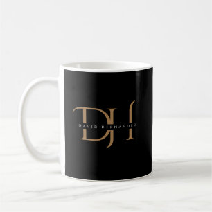 Mug Élégant Noir et Or Initiales Monogramme Moderne