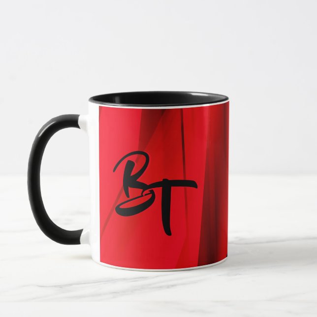 Mug Élégant noir rouge foncé Abstrait monogramme (Gauche)