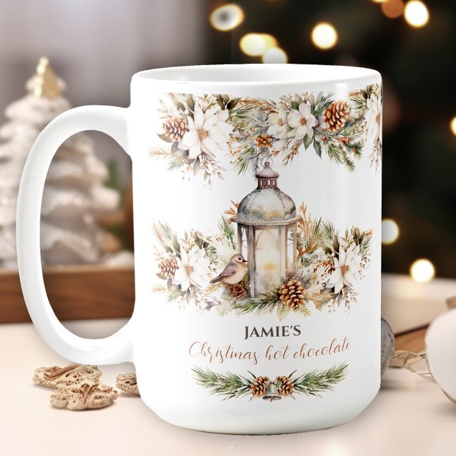 Mug Élégant Nom classique Chocolat chaud Noël Grand (Elegant Classic Name Hot Chocolate Christmas Large Coffee Mug)