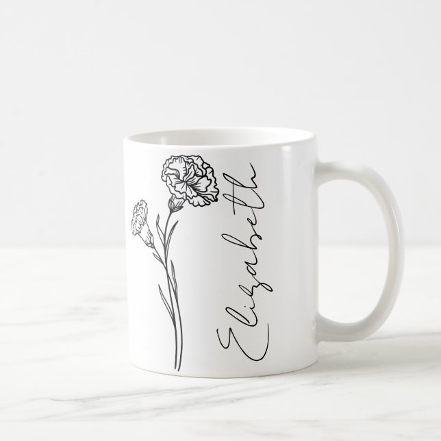 Mug Élégant nom de script Carnation Janvier Fleur de n (Droite)