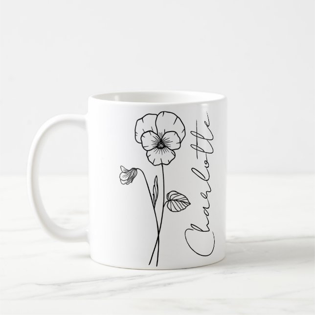 Mug Élégant nom de script Février Fleur de naissance V (Gauche)