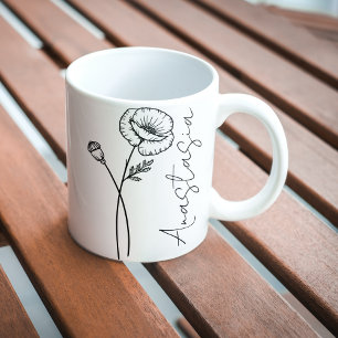 Mug Élégant nom de script Poppy August Birth Flower