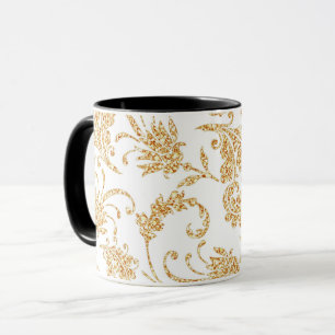 Mug Élégant or blanc floral