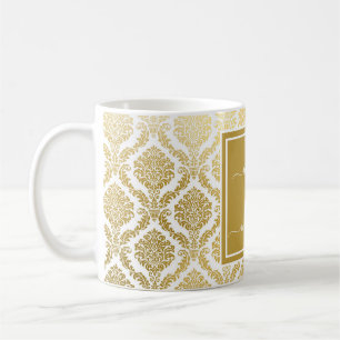 Mug Elégant or et blanc Damas Personnalisé café