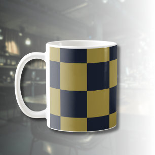 Mug Elégant or et bleu marine À damiers Motif