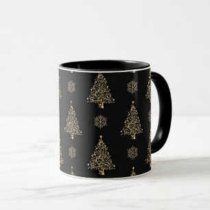 Mug Élégant or et noir motif de Noël