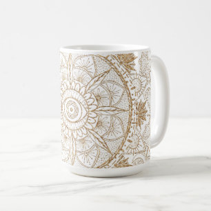 Mug Elégant or Oeil Soleil Lune Mandala Blanc