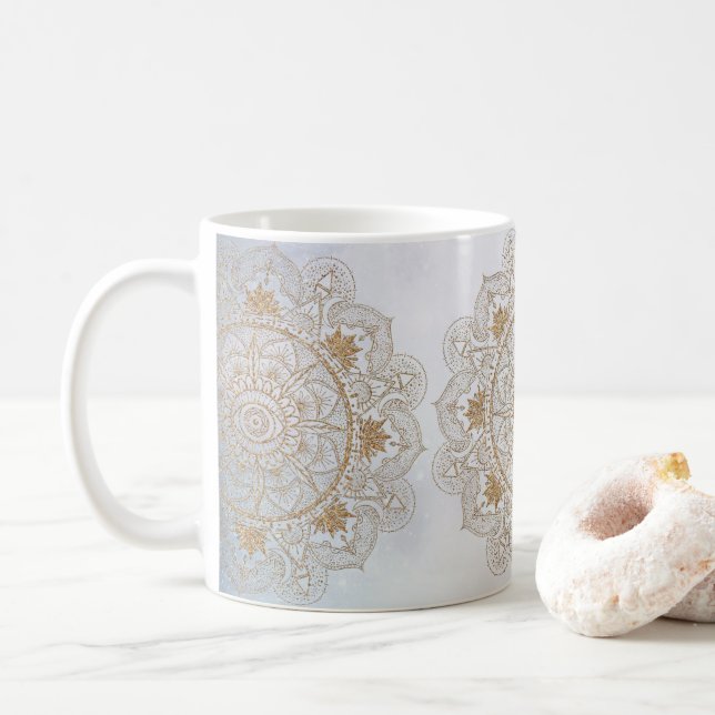 Mug Elégant or Oeil Soleil Lune Mandala Design (Avec donut)