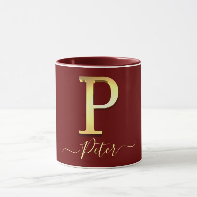 Mug Élégant or personnalisé Monogramme P Nom (Centre)