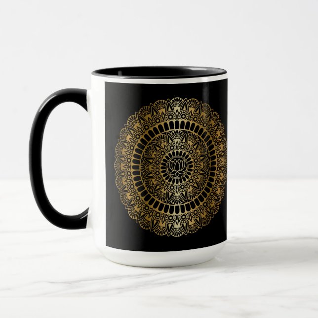 Mug Elégant or sur Black Lotus Henna Mandala (Gauche)