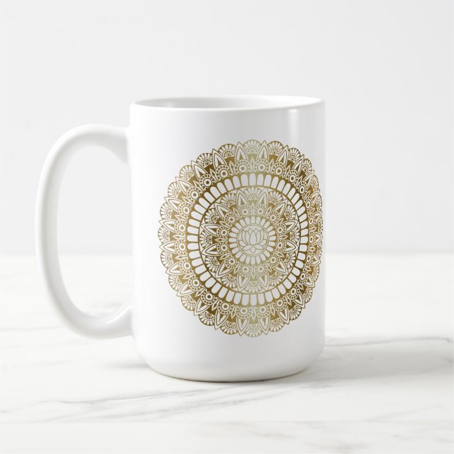 Mug Elégant or sur White Lotus Henna Mandala (Gauche)
