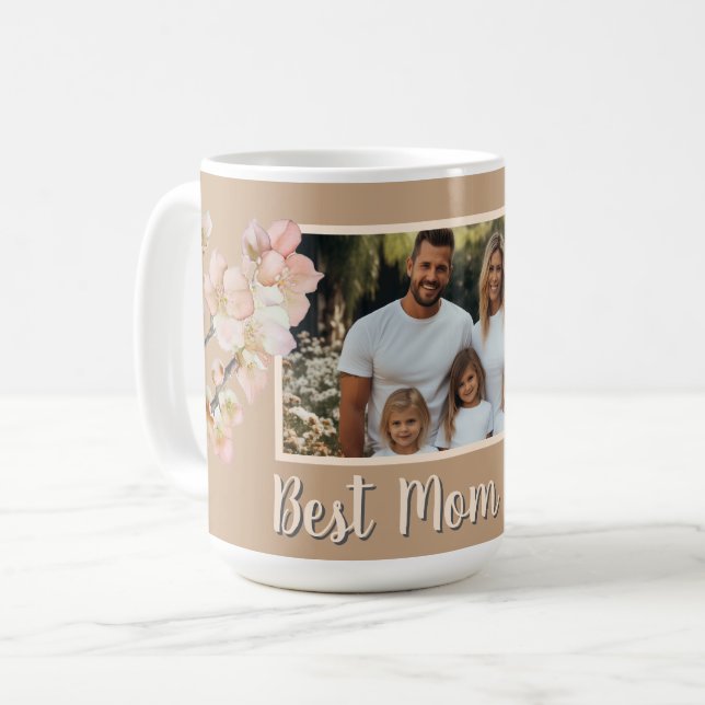Mug Elégant orangé floral personnalisé photo maman (Devant gauche)