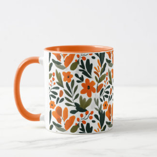 Mug Elegant Orange Flowers Spring Botanical Pattern 