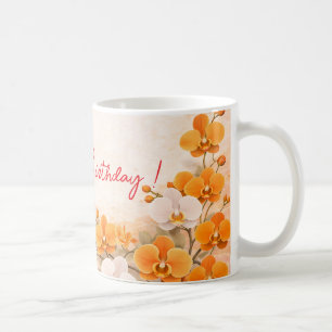 Mug Elegant Orange Orchid Birthday